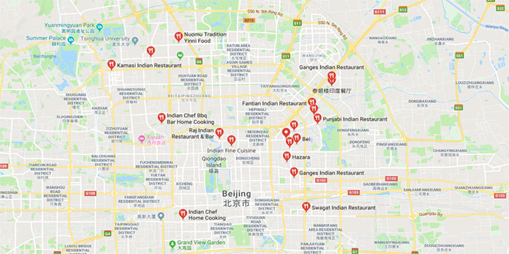 indian restaurants in Beijing map