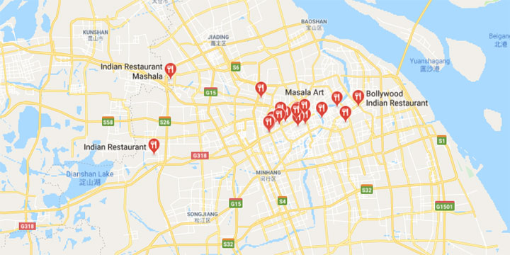 Indian restaurants in shanghai map