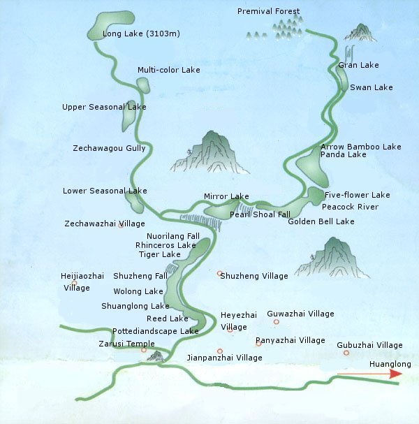 Map of Jiuzhaigou Valley