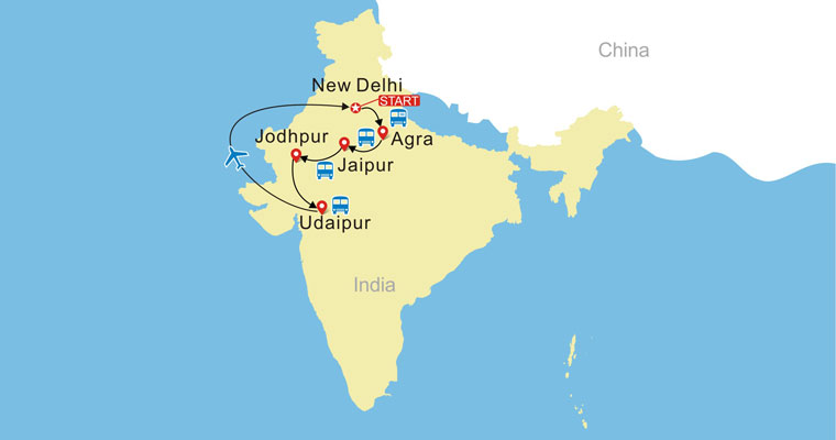 New Delhi-Agra-Jaipur-Jodhpur-Udaipur-New Delhi